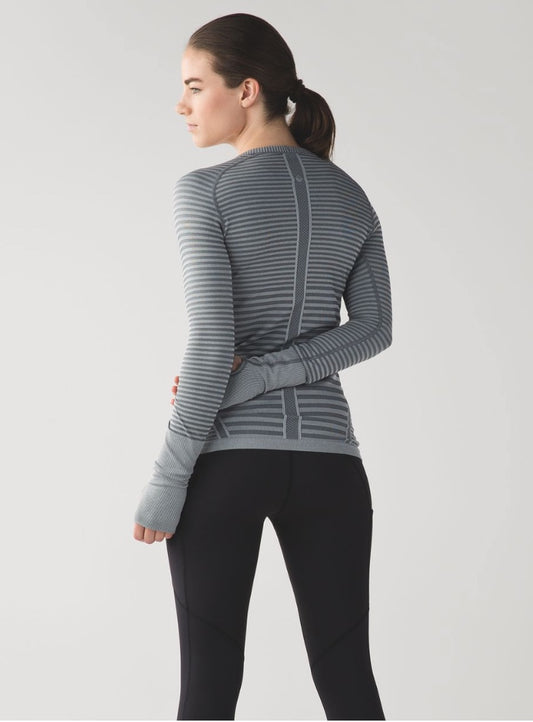 Lululemon SwiftlyTech Long Sleeve Crew Heathered Slate Stripe sz 8