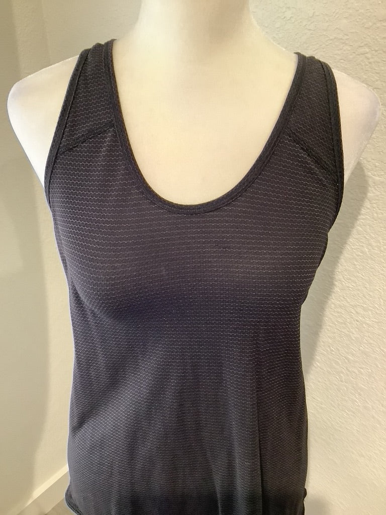Lululemon Essential Tank Top Pleated Black Silver Striped Special Edition Sz 8