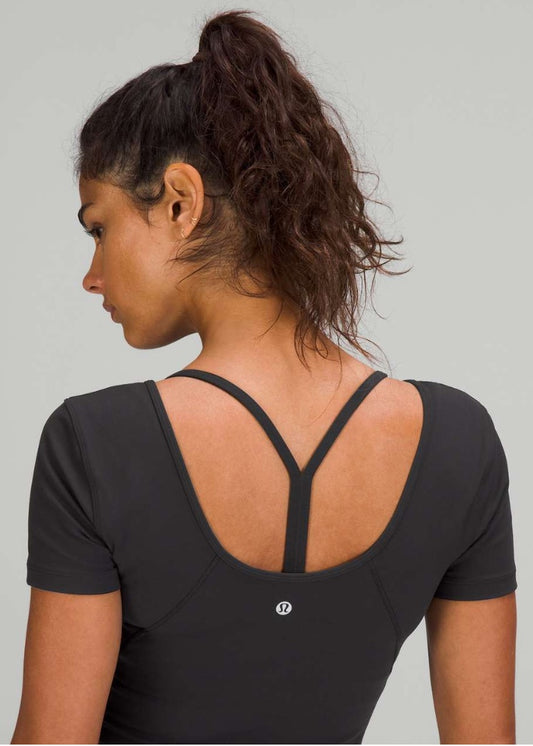 Lululemon Align Cropped Top Black Short Sleeve Sz 4 New Without Tag