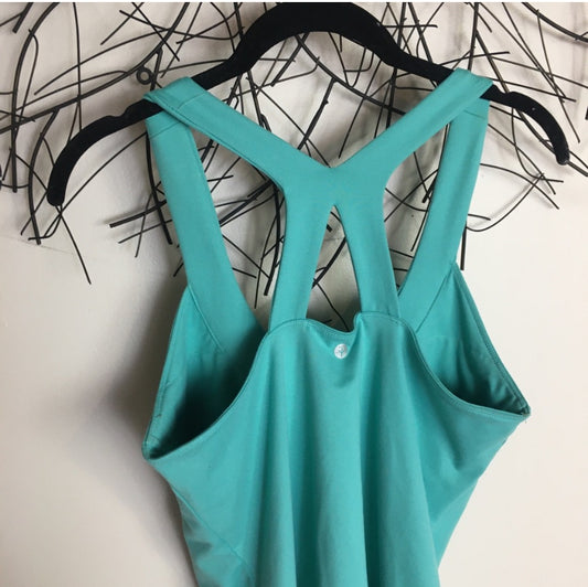 Soybu Racer Back Rouched Front Yoga Tank Top Women's Solid aqua Sz Large