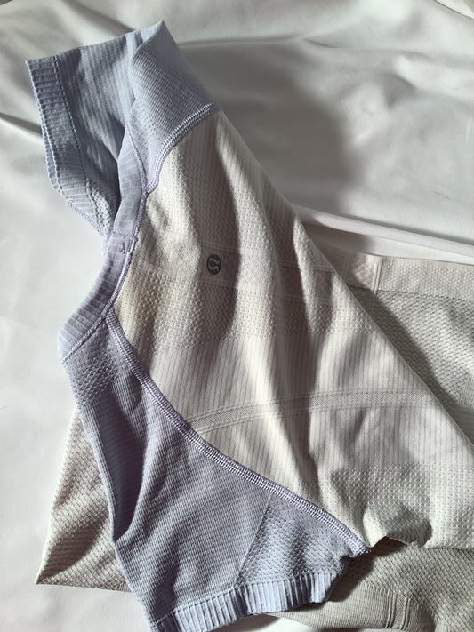 Lululemon Swiftly Short Sleeve Top White/Lavender Ether 2 toned Sz 4 RARE