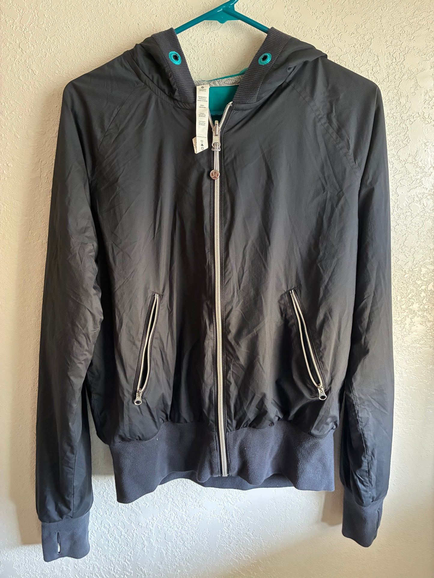 LULULEMON Women's Swell Reversible Hooded Jacket RARE Graphite Grey/Hawaiian Blue Sz 10
