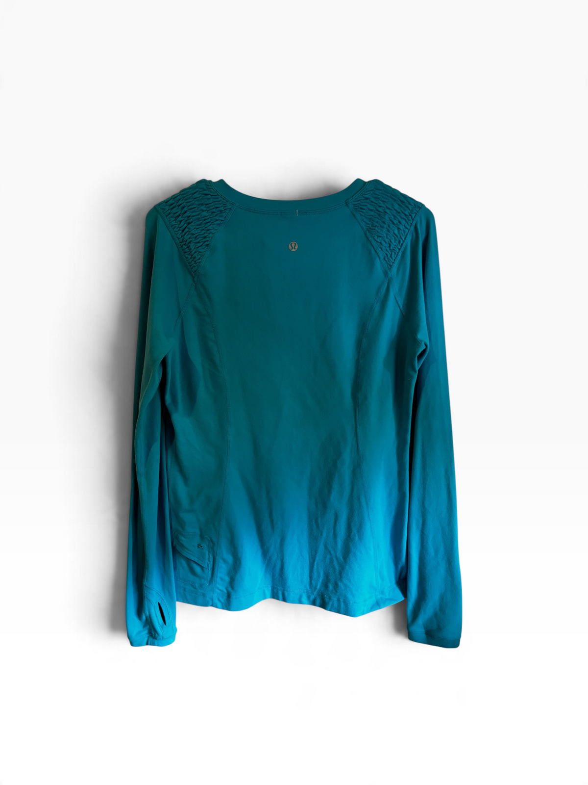 Lululemon Women's Long Sleeve Top Ruched Smocked Shoulder Hawaiian Blue Size 10