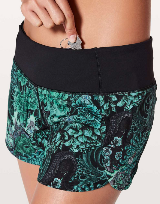 Lululemon Run Times Short II *4" Inseam Memoir Multi Green/Black Sz 8