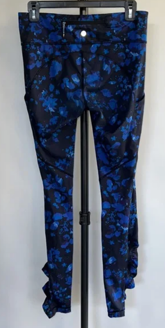 Lululemon High Rise Leggings with Leg Ruching Blue & Black Print Sz 6