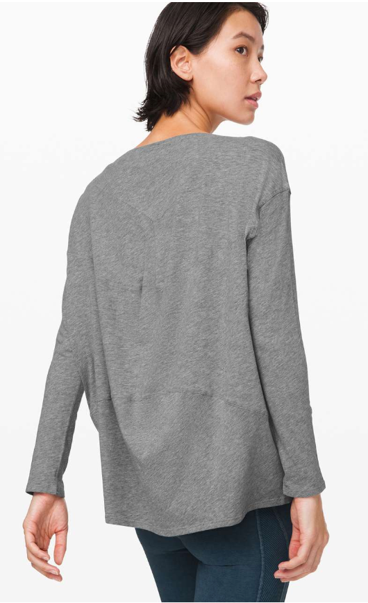 Lululemon Back In Action Long Sleeve Heathered Core Medium Grey Size 8 Brand New