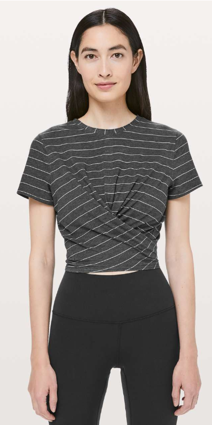 Lululemon Time To Restore Short Sleeve Stripe Heathered Black White Size 4 Brand New
