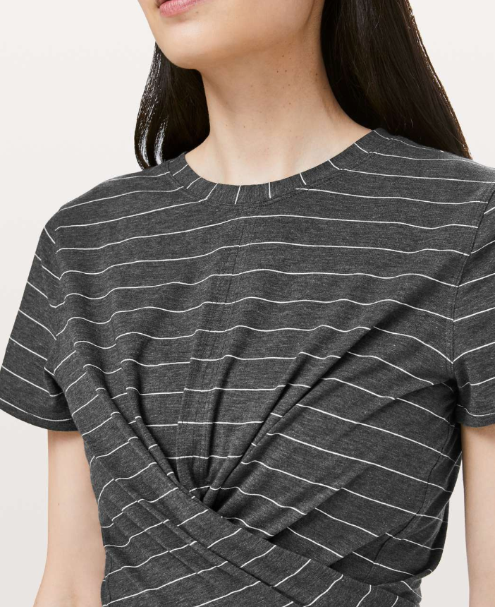 Lululemon Time To Restore Short Sleeve Stripe Heathered Black White Size 4 Brand New