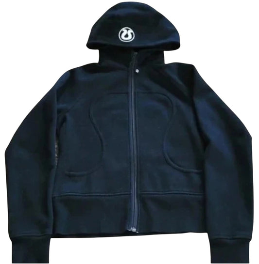 Lululemon Scuba Hoodie Full Zip Jacket Black/White Chenille logo Sz 10