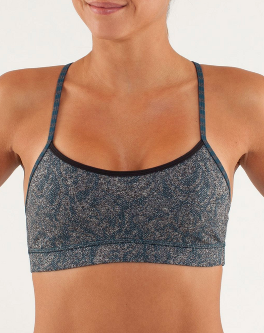 Lululemon Flow Y Bra IV Sports Bra Rose Herringbone Black/Half Micro Macro Alberta Lake Heathered Black Sz 2