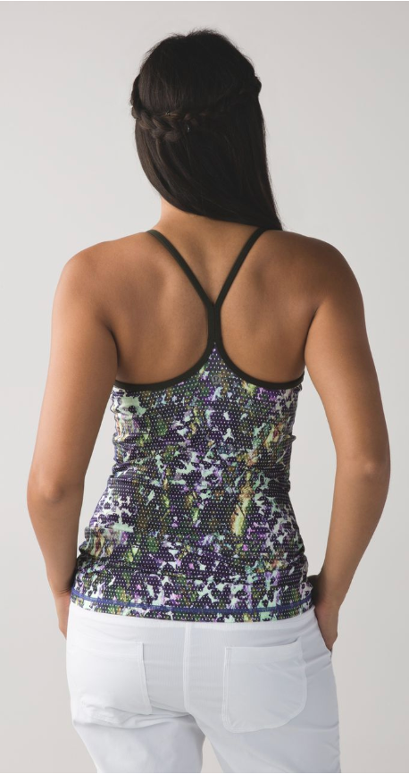 Lululemon Power Y Tank Luon Floral Sport White Multi/Gator Green Sz 4