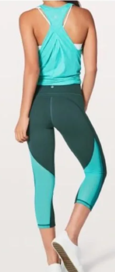 Lululemon Mix & Mesh Crop 21" Inseam Teal 2Tone Green Sz 4