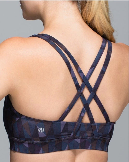 Lululemon Energy Sports Bra Stained Glass Love Nightfall Black Sz 4
