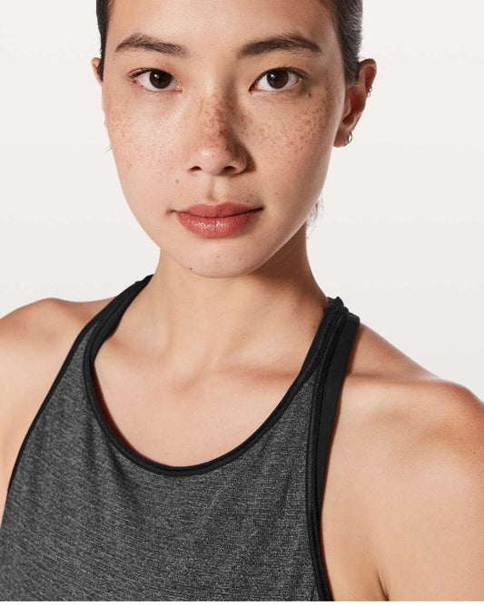 Lululemon Time to Sweat Tank Heathered Black/Black Sz 10 Brand New