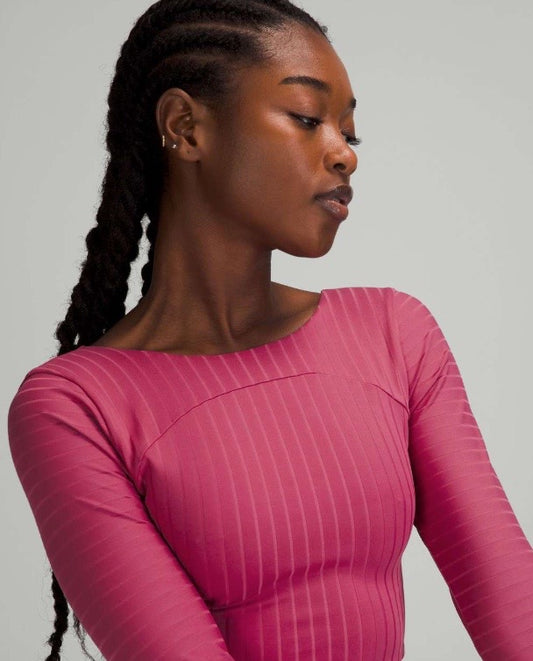 Lululemon Ribbed Crop Wrapped Back Long Sleeve Pink Lychee Sz 2 Brand New Without Tag