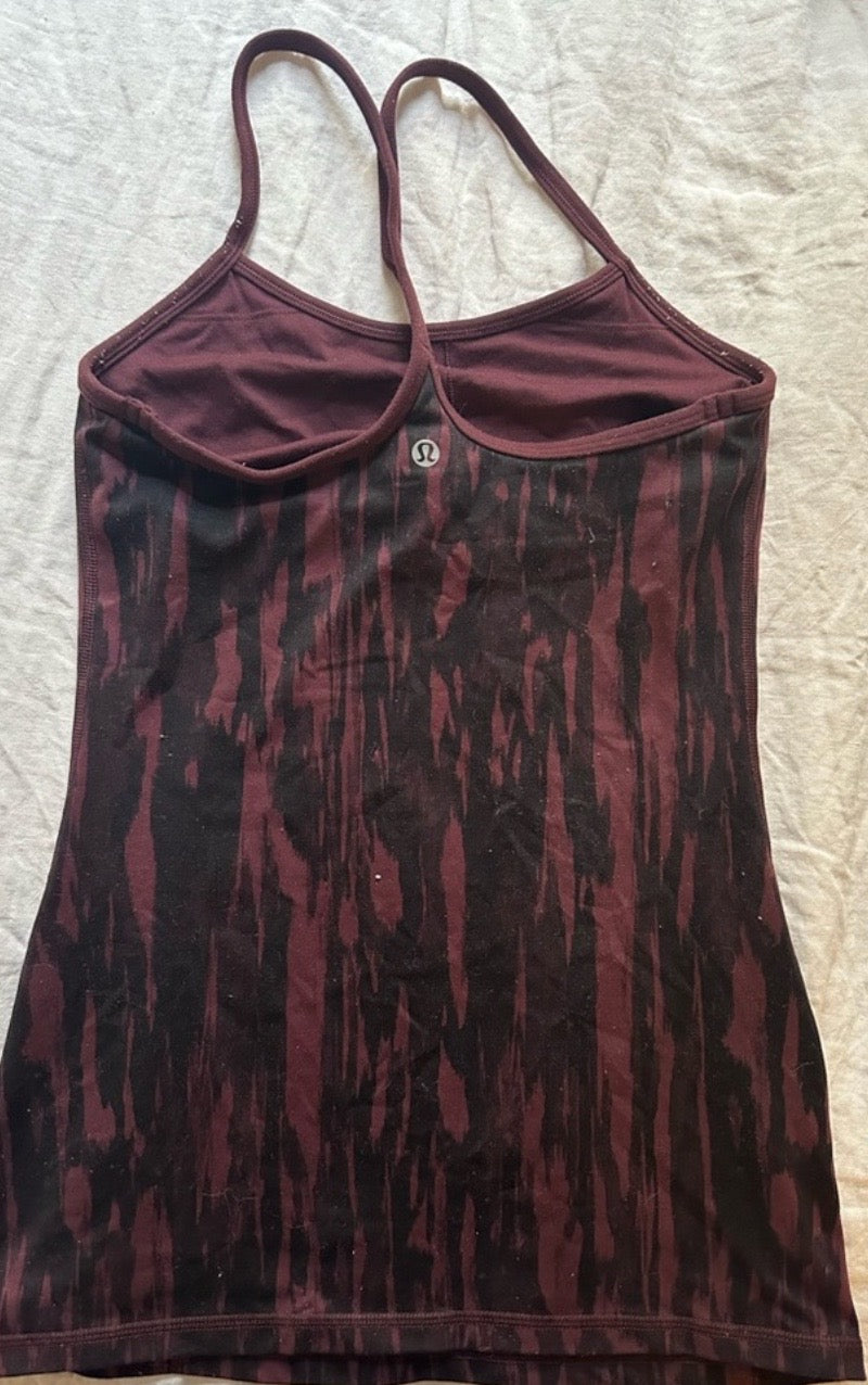 Lululemon Power Y Tank Top Luon Painted Animal Bordeaux Drama Black Sz 8