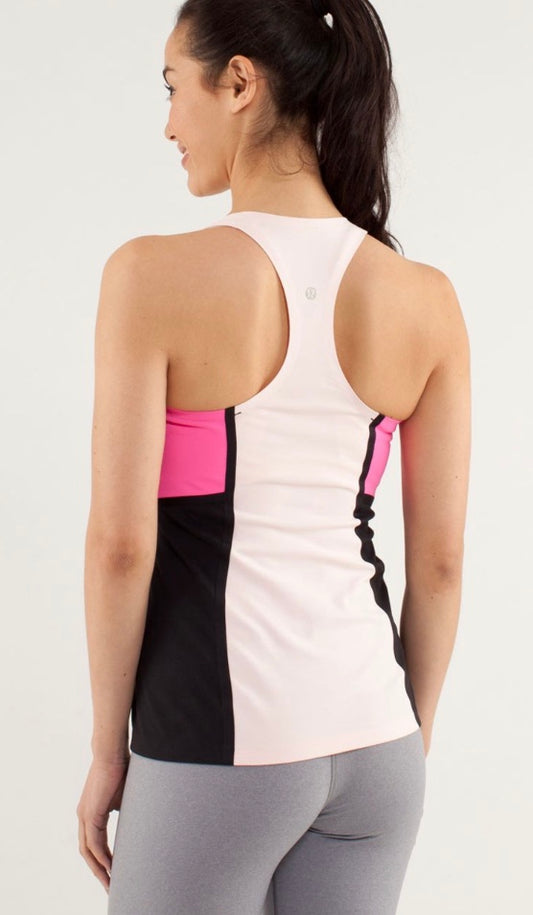 Lululemon Cool Surf Racerback Tank Parfait Pink Pinkelicious/Black Sz 4