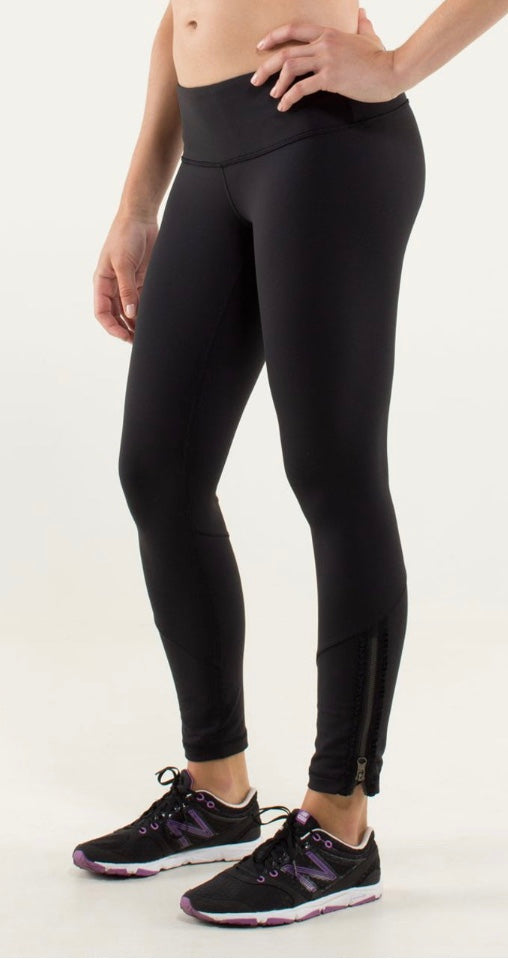 Lululemon Wunder Under Tights Ruffled Up Black / Hyper Stripe Angel Wing Sz 6