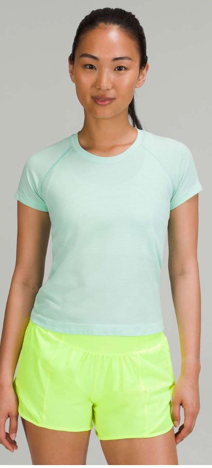 Lululemon Swiftly Tech Short Sleeve Shirt 2.0 Race Length Tempo Stripe Wild Mint / White Sz 6 Brand New Without Tag