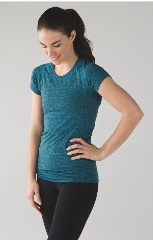 Lululemon Swiftly Tech Short Sleeve Crew Top Heathered Kyak Blue Sz 10 Brand New Without Tag