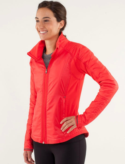 Lululemon Run: Bundle Up Love Red Sz 8 Rt Forearm Small Hole/Missing Hood