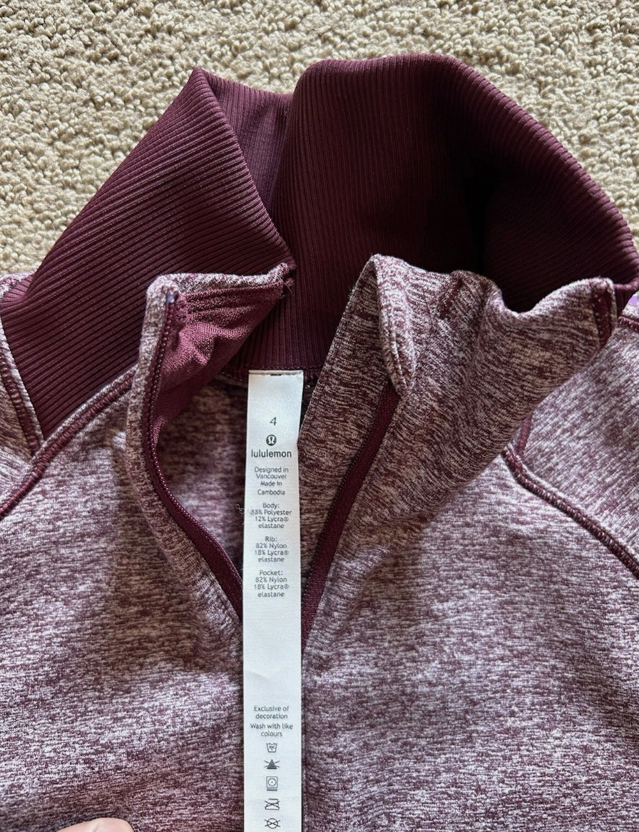 Lululemon Always Alert 1/2 Zip Jacket Heathered Garnet Sz 4