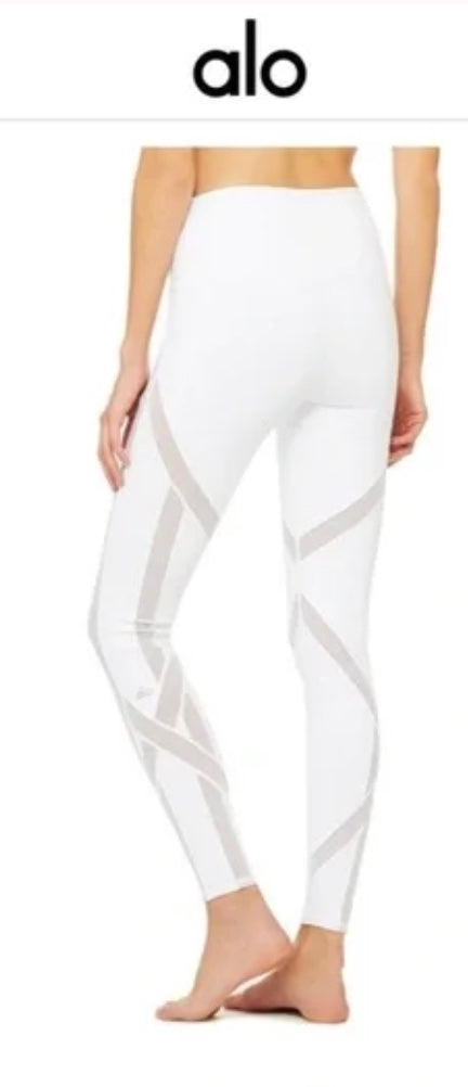 ALO YOGA Sheila High-waist Mesh-inset Leggings In White Sz S