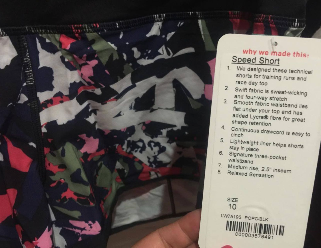 Lululemon Speed Short 2.5" Inseam Pop Cut Boom Juice Multi/Black Sz 10