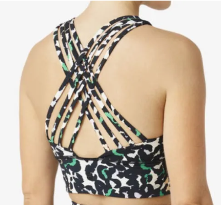 FILA Uplift High Neck Sports Bra Crop Top Two Tone Green Marble Sz M Brand New