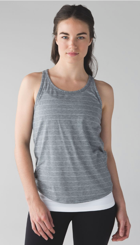 Lululemon Yogi Everyday Tank Stripe Heathered Medium Grey White Sz 12 Brand New