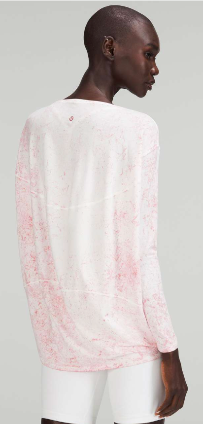 Lululemon Back in Action Long Sleeve Shirt Vitasea Cirrus Wash White Pink Peony Brier Rose Sz 10 Brand New