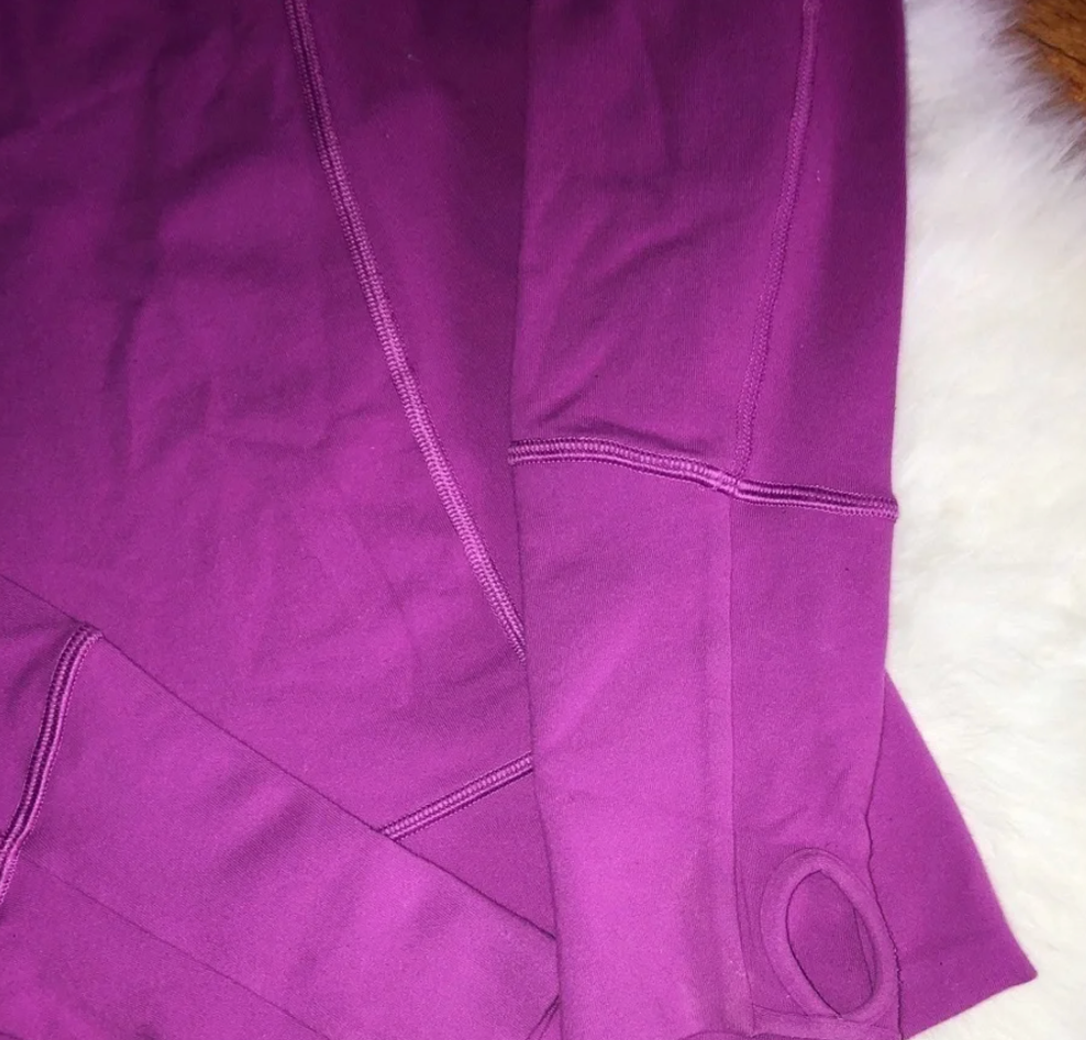Lululemon In Stride Jacket Full Zip Mock Neck Pockets No Hood Fuchsia Graphite Grey Sz 6