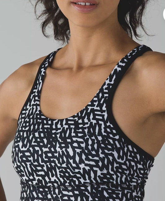 Lululemon Crossback Tank II Black White Print Pop Mesh Back sz 6 New Without Tags