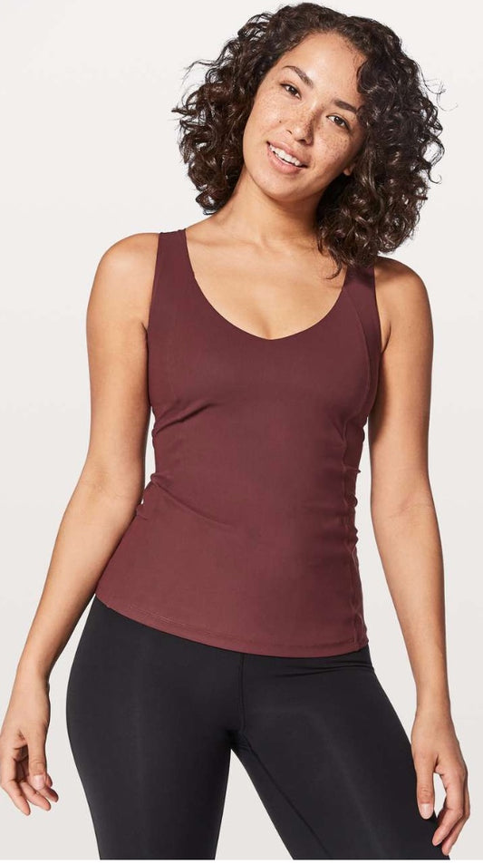 Lululemon Long Breath 2-In-1 Tank Light Support for B/C Redwood Auburn