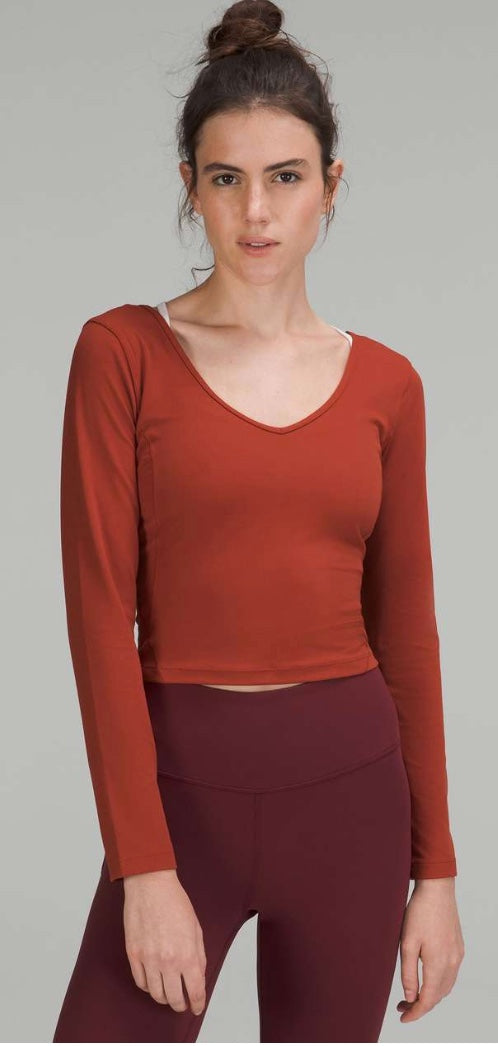 Lululemon Align V neck Long Sleeve Crop Cayenne Sz 4 New Without Tag