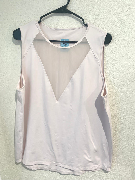 Lululemon V Neck Mesh Sheer Sleeveless Muscle Tank Strawberry Milkshake Sz 16