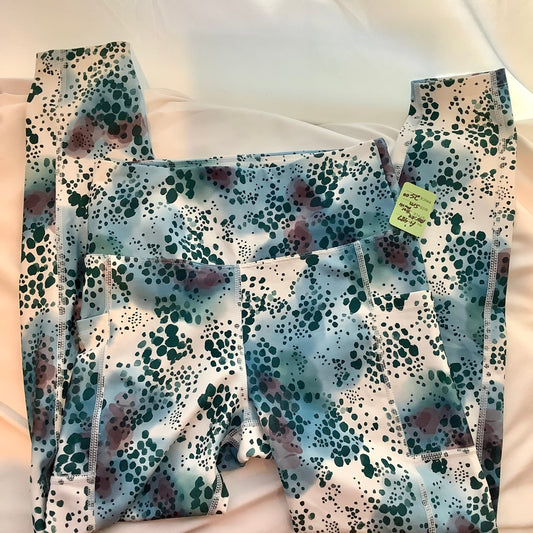 Marika Leggings Teal, White, Grey Dots 24” Sz SM