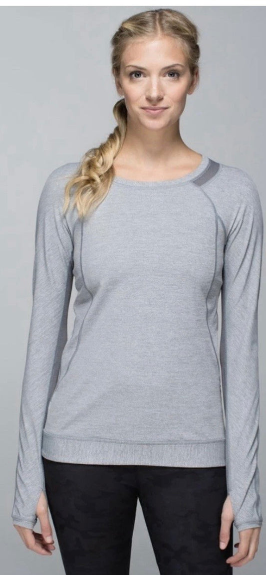 Lululemon Run For Gold Long Sleeve Heathered Slate Sz 2