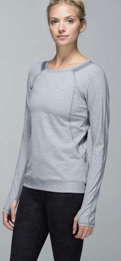 Lululemon Run For Gold Long Sleeve Heathered Slate Sz 2