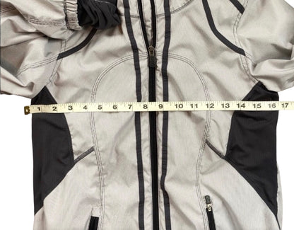 Lululemon RARE Down Time Jacket White and Grey Micro Stripe Charcoal Mesh Liner Sz 4