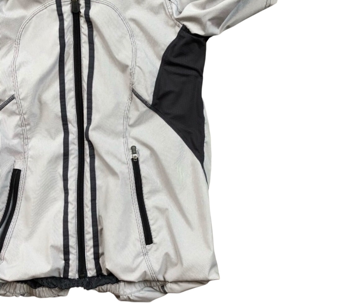 Lululemon RARE Down Time Jacket White and Grey Micro Stripe Charcoal Mesh Liner Sz 4