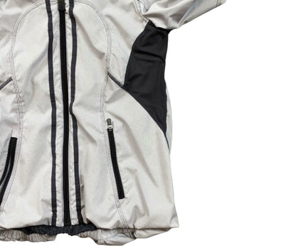 Lululemon RARE Down Time Jacket White and Grey Micro Stripe Charcoal Mesh Liner Sz 4