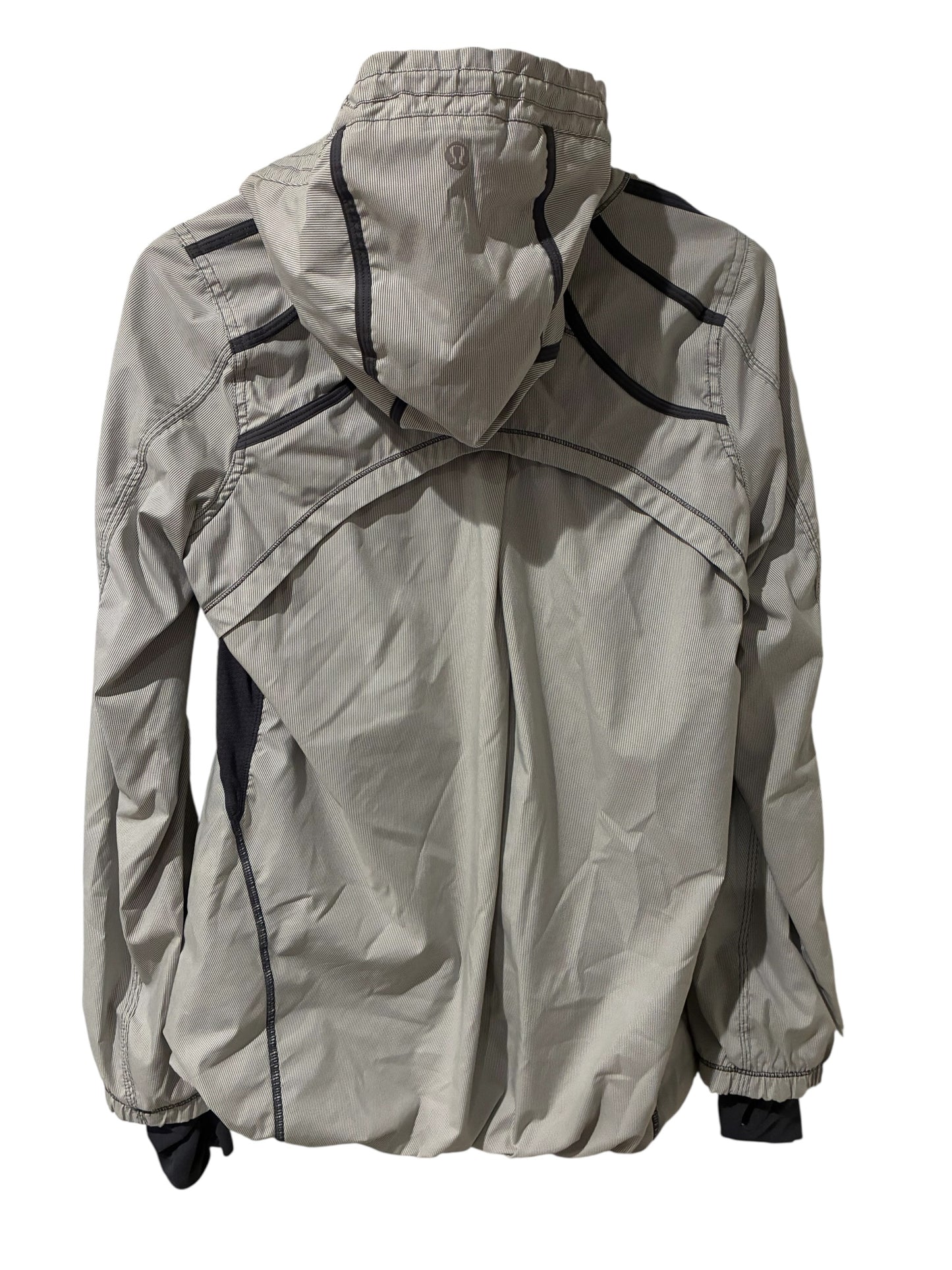 Lululemon RARE Down Time Jacket White and Grey Micro Stripe Charcoal Mesh Liner Sz 4