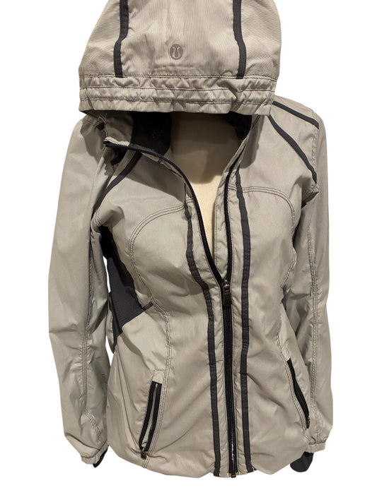Lululemon RARE Down Time Jacket White and Grey Micro Stripe Charcoal Mesh Liner Sz 4
