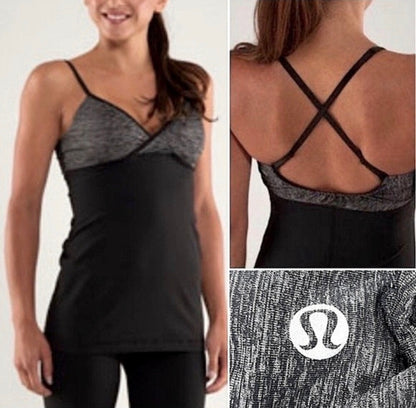 Lululemon Embrace Tank CrissCross Adjustable Back Slate Grey/Heathered Grey Sz 6