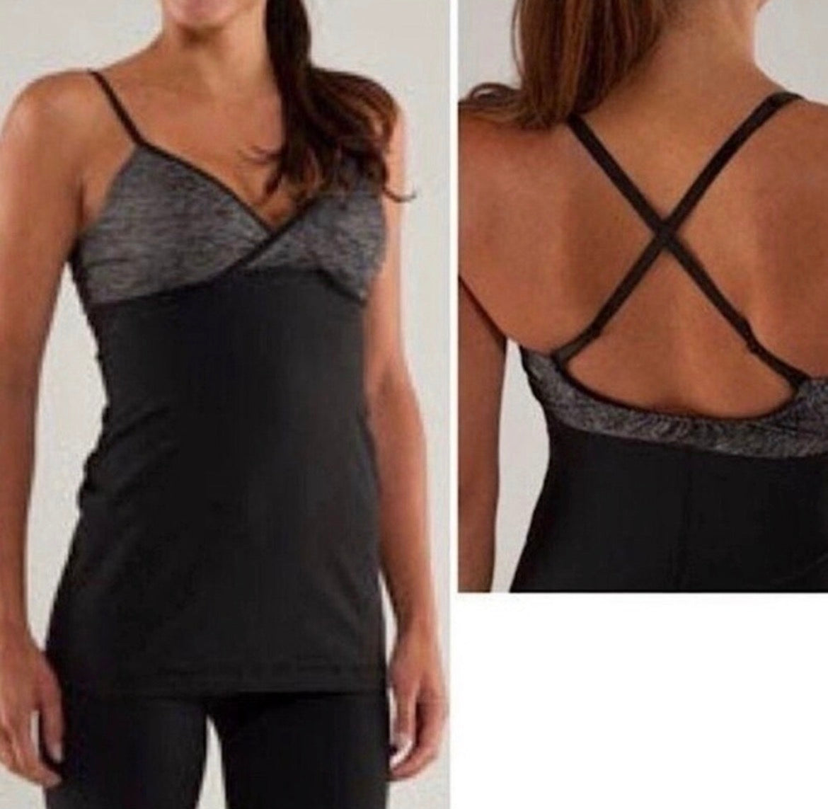 Lululemon Embrace Tank CrissCross Adjustable Back Slate Grey/Heathered Grey Sz 6