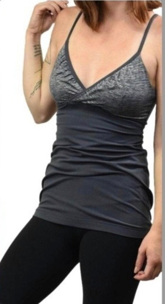 Lululemon Embrace Tank CrissCross Adjustable Back Slate Grey/Heathered Grey Sz 6