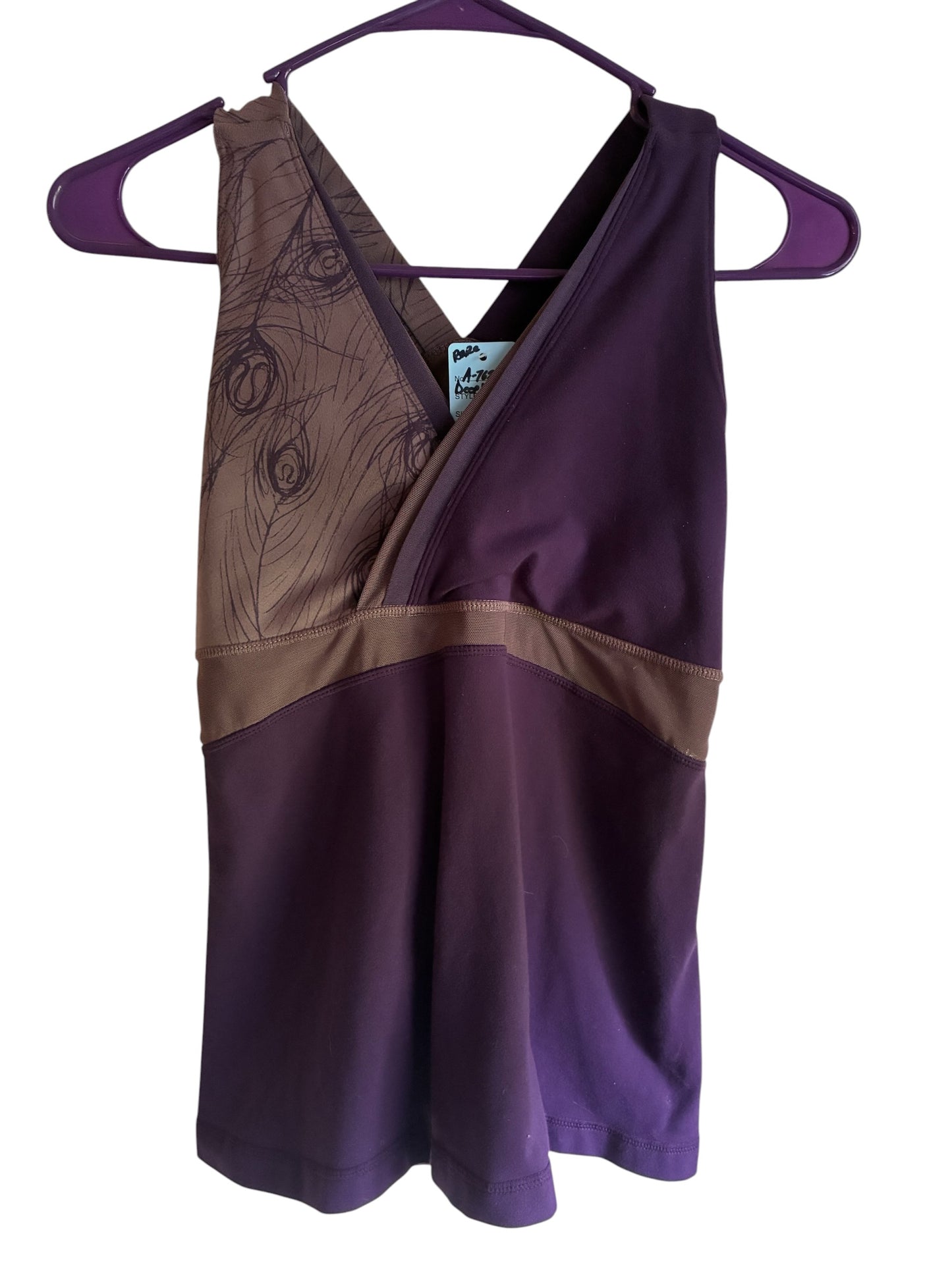 Lululemon Deep V Athletic Mesh Tank Plum Dusty Rose Logo Sz 8 RARE Prototype