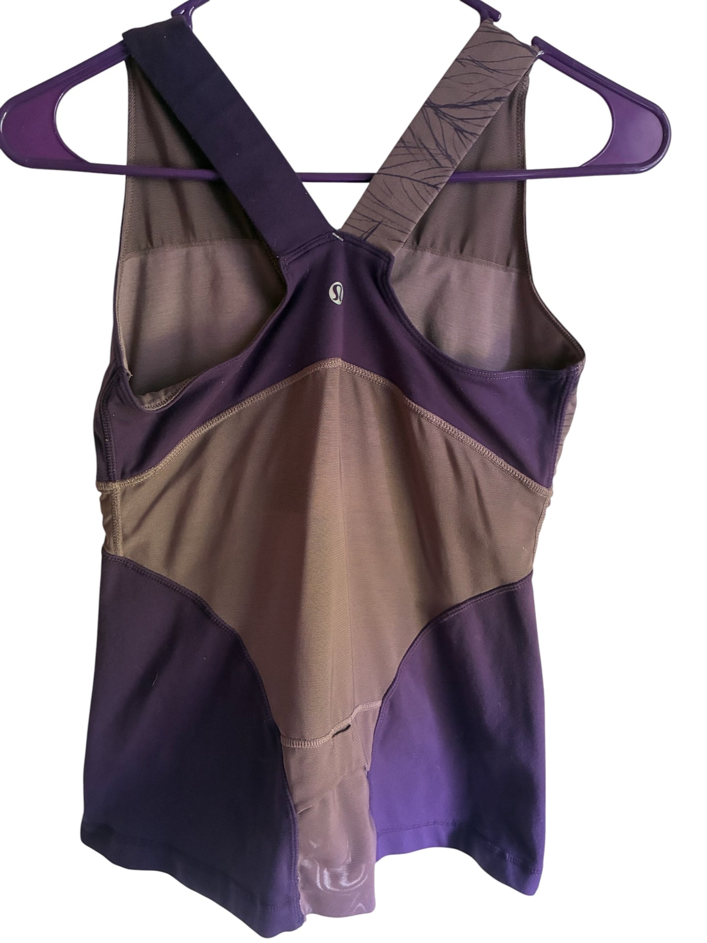 Lululemon Deep V Athletic Mesh Tank Plum Dusty Rose Logo Sz 8 RARE Prototype
