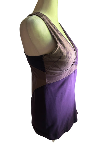 Lululemon Deep V Athletic Mesh Tank Plum Dusty Rose Logo Sz 8 RARE Prototype